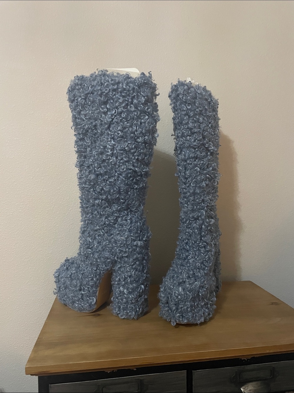 Blue Teddy Platform Boots